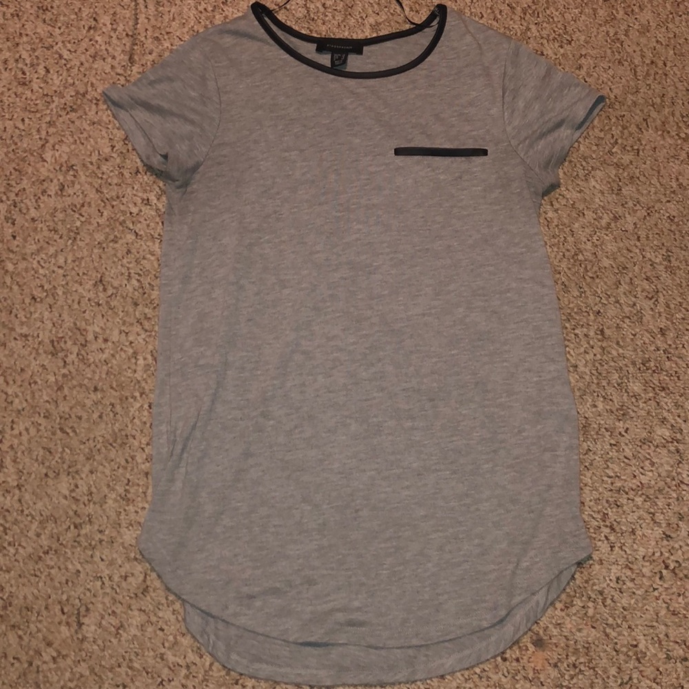Grey and black leather t-shirt